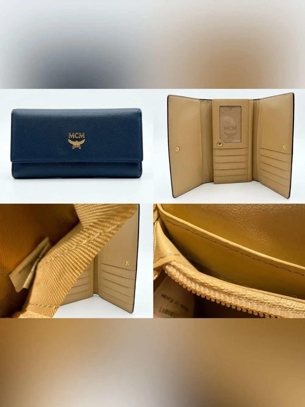 MCM Navy Blue Saffiano Leather Continental TriFold Wallet w/ COA